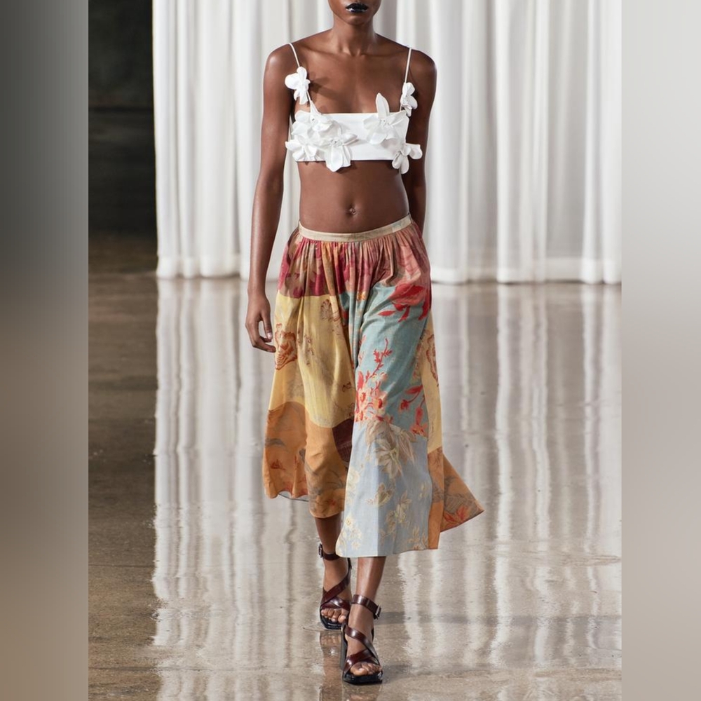 ZARA ZW COLLECTION PRINTED MIDI SKIRT